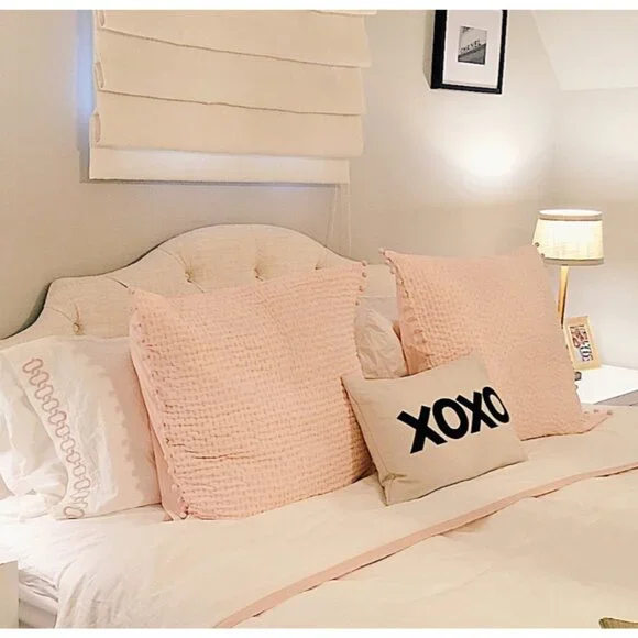 Serena & Lily Pink Quilted Euro Shams with Pom Poms (2) - Picture 5 of 5